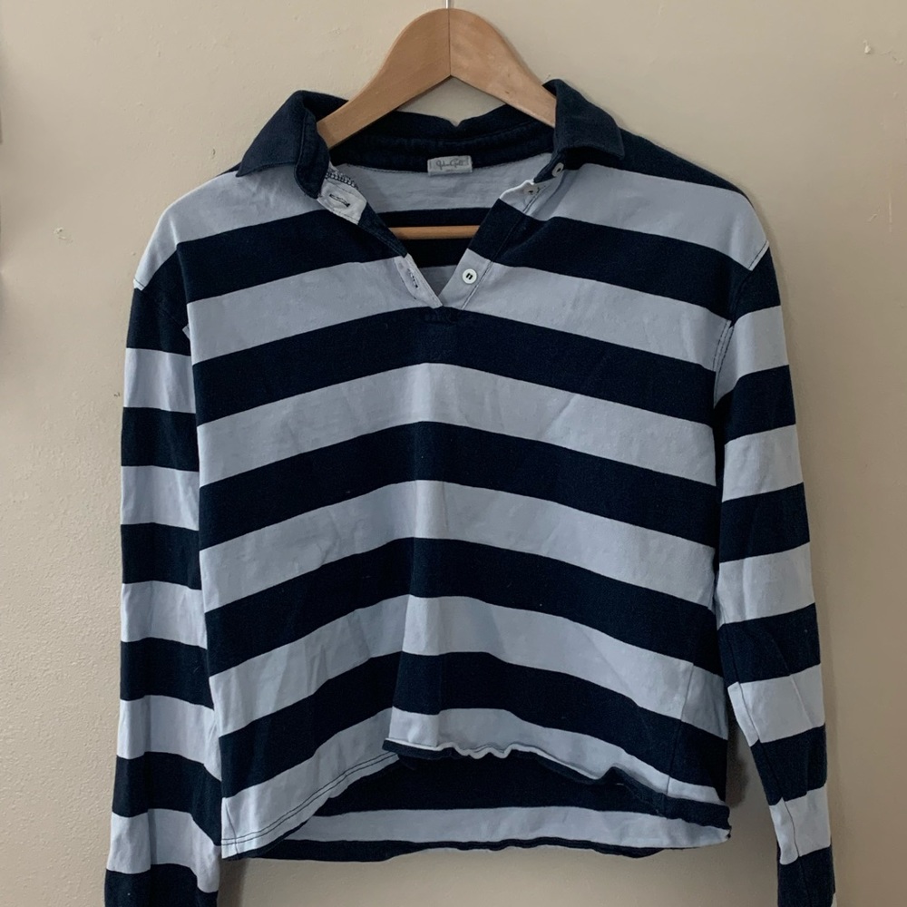 Brandy Melville collared and striped long sleeve tee